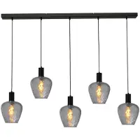 Masterlight Lampe suspendue 5 lumières - noire - Porto avec des verres à fumée Diamond