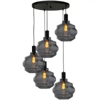 Masterlight Suspension loft 5 lumières - noire - Porto avec verres à fumée Ball - Ø 30cm
