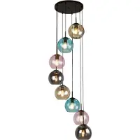 Searchlight Lampe suspendue 8 lumières Mardi Gras II avec plusieurs couleurs de verre