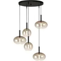 Masterlight Lampe pendante 5L vide Lido avec du verre doré qui s’estompe.