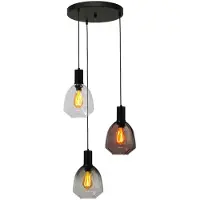 Masterlight Suspension loft 3 lumières - noire - Porto avec des lunettes Nicolette
