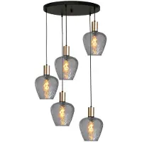 Masterlight Suspension loft 5 lumières - dorée - Porto avec des verres à fumée Diamond