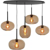 Highlight Suspension Bellini noir avec verre brun 5 lumières