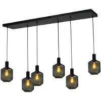 Masterlight Lampe suspendue 6 lumières - noire - Porto avec verres verts Jagger