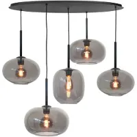 Highlight Suspension Bellini Noir avec verre fumé 5 lumières