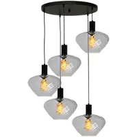 Masterlight Suspension loft 5 lumières - noire - Porto avec verres transparents Blossom