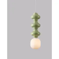 Nova Luce Suspension Clio L Céramique vert clair avec verre blanc