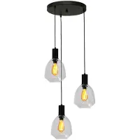 Masterlight Suspension loft 3 lumières - noire - Porto avec verres transparents Nicolette
