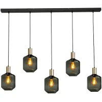 Masterlight Lampe suspendue 5 lumières - dorée - Porto avec verres verts Jagger