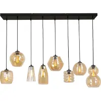 Masterlight Suspension à 8 ampoules Quinto 8 noir avec verre ambré