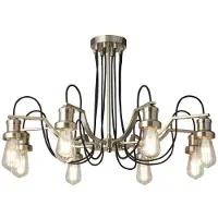 Searchlight Olivia 8Lt Ceiling, Black Braided Fabric Cable, Satin Silver