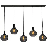 Masterlight Lampe suspendue 5 lumières - noire - Porto avec verres à fumée Ball - Ø 24cm