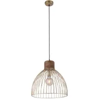JUST LIGHT Suspension, finition laiton mat, bois de mangue, hauteur 120 cm