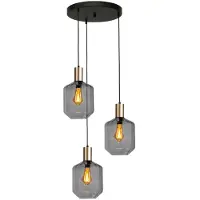 Masterlight Suspension loft 3 lumières - or - Porto avec des verres à fumée Jagger