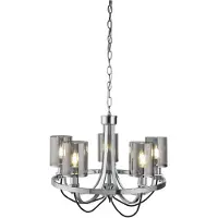 Searchlight Catalina Lampe suspendue à 5 flammes Chrome Câble tressé noir Abat-jour en verre fumé