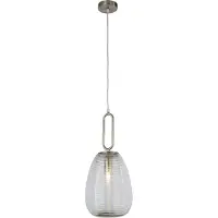 Searchlight Elixir Glas Lampe suspendue argentée Abat-jour en verre transparent clair strié E27