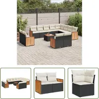 The Living Store 13-pièces salon de jardin avec coussins noir poly rotin