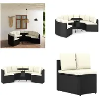 vidaXL Ensemble de canapé de jardin 7 pièces avec coussins Poly Rotin Noir - Ensemble de salon de jardin - Ensemble de salon de jardin - Salon de jardin