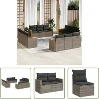 The Living Store 12 pcs. salon de jardin avec coussins Gris Poly Rattan