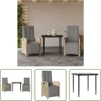 The Living Store Set Bistro 3 pièces avec coussins Beige Poly Rattan