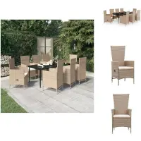 vidaXL Ensemble de jardin 9 pièces avec coussins Beige - Ensemble de meubles de jardin