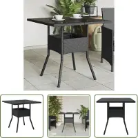 The Living Store Table de jardin avec plateau en verre noir 80x80x75 cm Poly rotin