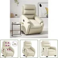 The Living Store Fauteuil de massage avec releveur électrique Crème Similicuir