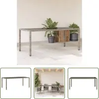 The Living Store Table de jardin avec plateau en verre Gris 190x90x75 cm Poly rotin