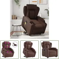The Living Store Fauteuil de massage avec releveur électrique Marron Similicuir