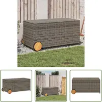 The Living Store Coffre de jardin à roulettes Gris 190L Poly rotin