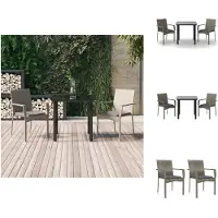 vidaXL Ensemble de jardin 3 pièces avec coussins noir et gris Poly rotin - Ensemble de meubles de jardin