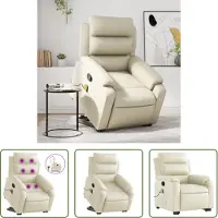 The Living Store Fauteuil de massage avec releveur Crème Similicuir