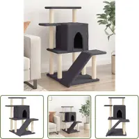 The Living Store Arbre à chat avec colonnes à griffer en sisal Gris foncé 97 cm