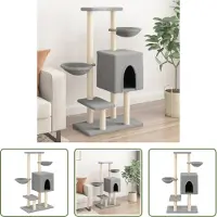 The Living Store Arbre à chat avec colonnes à griffer en sisal gris clair 117 cm