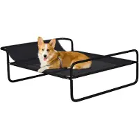PawHut Lit surélevé pour chiens lit de camp pour chiens chats animaux de compagnie avec appui-tête, tissu textilène micro-perforé, interieur ou extérieur, 91 x 69 x 29 cm, noir