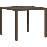 vidaXL Table de jardin avec plateau en verre brun 90x90x75 cm Poly rotin