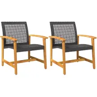 vidaXL Chaises de jardin 2 pcs. noir Poly rotin et bois d'acacia