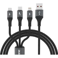 Dudao L3E 3-i-1 USB-A til MicroUSB/USB-C/Lightning 66W 1,2m Sort