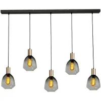 Masterlight Lampe suspendue 5 lumières - dorée - Porto avec des lunettes vertes Nicolette