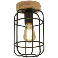 Searchlight 1Lt Plafonnier Cage, Noir Mat Avec Bois