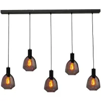 Masterlight Lampe suspendue 5 lumières - noire - Porto avec des lunettes rouges Nicolette