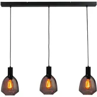 Masterlight Lampe suspendue 3 lumières - noire - Porto avec des lunettes rouges Nicolette