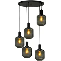 Masterlight Suspension loft 5 lumières - noire - Porto avec verres verts Jagger