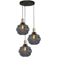 Masterlight Suspension loft 3 lumières - or - Porto avec verres à fumée Ball - Ø 30cm