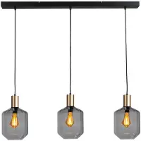 Masterlight Lampe suspendue 3 lumières - dorée - Porto avec des verres à fumée Jagger