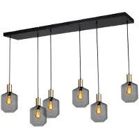 Masterlight Lampe suspendue 6 lumières - dorée - Porto avec des verres à fumée Jagger