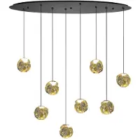 Highlight Suspension Melina Noir avec verre ambré ovale 8 lumières