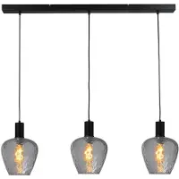 Masterlight Lampe suspendue 3 lumières - noire - Porto avec des verres à fumée Diamond