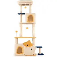 Northix Grand arbre à chat avec motif de poissons, poteaux en sisal, beige