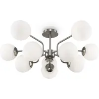 Maytoni Lustre, métal nickel, verre blanc, 10 flammes, D 90,7cm